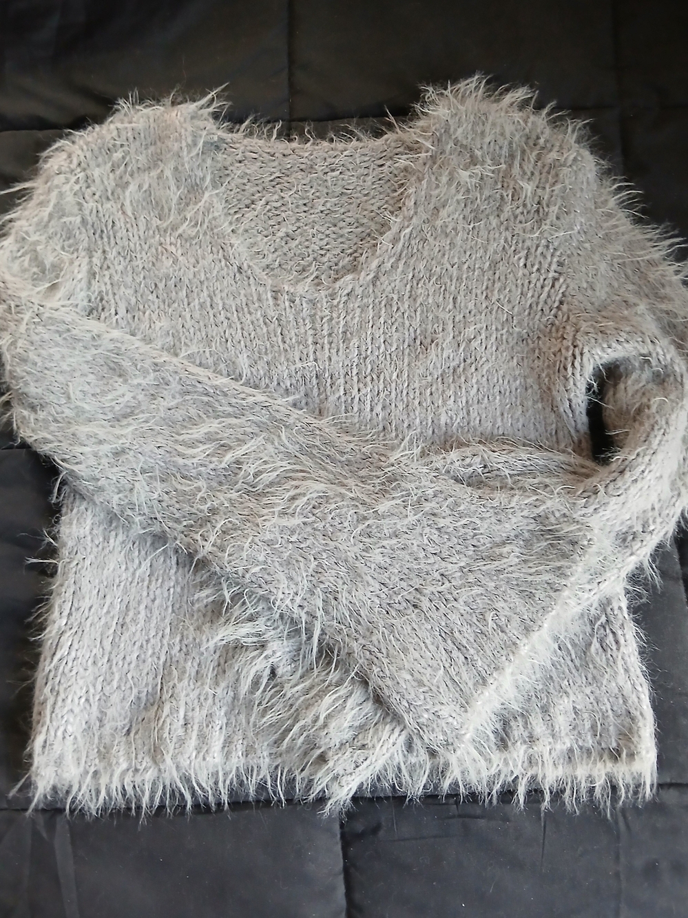 Cozy Grey Fuzzy V-Neck Women's Sweater